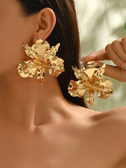 2pcs Exaggerated Vintage Coin Flower Metal Earrings For Women, Suitable For Wedding, Party, Date, Bridesmaid, Holiday Gift, Daily Matching