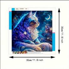 1 قطعة طقم الرسم بالألماس القطة النجمية السحرية - فسيفساء 5D مع قطة زرقاء لامعة وخلفية كونية، 40x40 سم، مثالي لديكور المنزل، فن الديكور المنزلي | تصميم ليلة نجمية | ديكور القطط