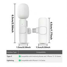 HITOZON 专业无线领夹式麦克风，兼容iOS/安卓智能手机，全指向无线电容麦克风，适用于视频/音频/Vlog录制，适合教学、采访、直播等场景。 - 白色 - 查看 4