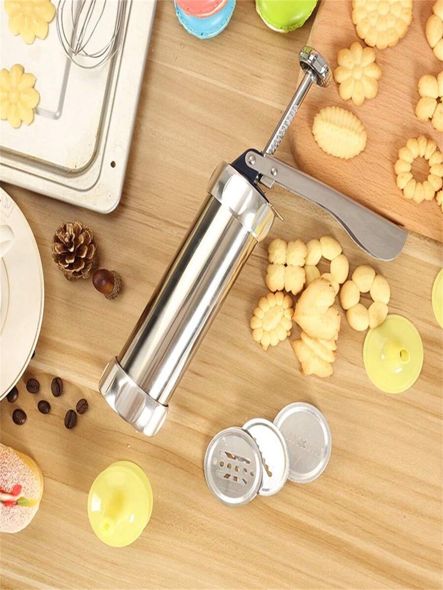 20pcs Cookie Molds & 4pcs Stainless Steel Icing Tips Cookie Press Kit, For DIY Cookie Making Machine And Decorating Christmas Cookies, Multi-Functional Household Cookie Maker Baking Tools - Silver - View 1