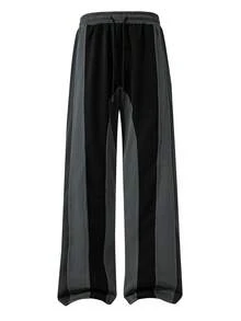 Casual Patchwork Contrast Color Drawstring Loose Wide Leg Men Pants, Fall - Màu xám đen - Xem 2