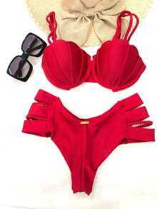 Simple Elegant Cute Fabric Cup Detail Holiday Beach - Red - View 4