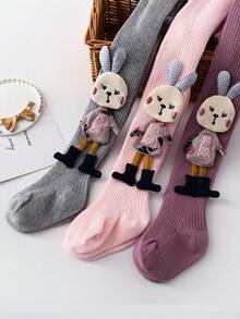 1pc Baby Tights, Spring/Autumn, Girls' Cute Rabbit & Carrot Print Stirrup Leggings, Toddler Bodysuits - Multicolor - View 5