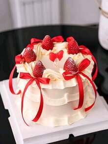 20pcs Red Ribbon Bow Cake Decorations, Minimalist Bow Decor, Home Decor Accessories, Suitable For Home Decor, Weddings, Parties, Candlelight Dinners, Holiday Gifts, Desserts & Baking, Christmas Decorations - Red - View 3