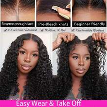 NARNI 30 Inch Glueless Wigs Human Hair Pre Bleached Knots 6x4 HD Pre Cut Lace Natural Hairline Curly Human Hair Wig For Women 250% Density Glueless Wig Ready To Wear And Go Wig Natural Black Color - Natural Black - 查看 5