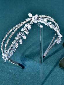 1pc Rhinestone Headband, Fashionable Bridal Wedding Hair Accessory Suitable For Banquet, Party, Holiday Wear Valentine's Day Accessories - Silver - View 9