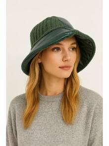 1 pezzo Cappello da pescatore in patchwork e blocchi di colore, morbido e confortevole, versatile e alla moda, adatto per primavera, autunno, inverno, uso quotidiano, viaggi, escursioni, spiaggia, parchi a tema, feste, caffè, ritorno a scuola, sci, realizzato  e misto lana, caldo e spesso - Verde - Visualizzare 3