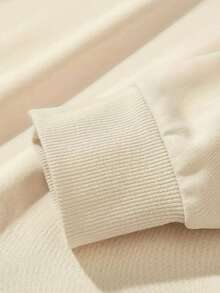 Crew Neck Sweatshirt, Plain Print, Winter Fashion, Old Money Unisex, Women's/Men's - 米色 - 查看 4