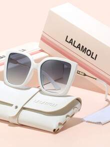 LALAMOLI LALAMOLI quadratische Oversized Vollrand Modebrillen mit dekorativen Bügeln, Outdoor Strand Urlaubsgeschenk