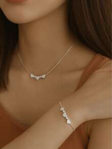 KIT 2 Necklace And Bracelet With Pierced Heart Plated In 925 Silver - Bạc - Xem 3