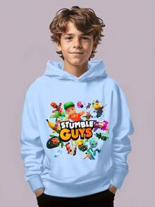 Tween Boy Cartoon Character Pattern Sweatshirt Boys Long Sleeve Hooded Sweatshirt Autumn And Winter Student Boys Clothing - Blue - View 1