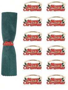 6-12pcs/Set Mixed Christmas Letter, Deer, Candy Cane, Wreath, Bell, Christmas Tree Napkin Rings, Holiday Tabletop Decorations