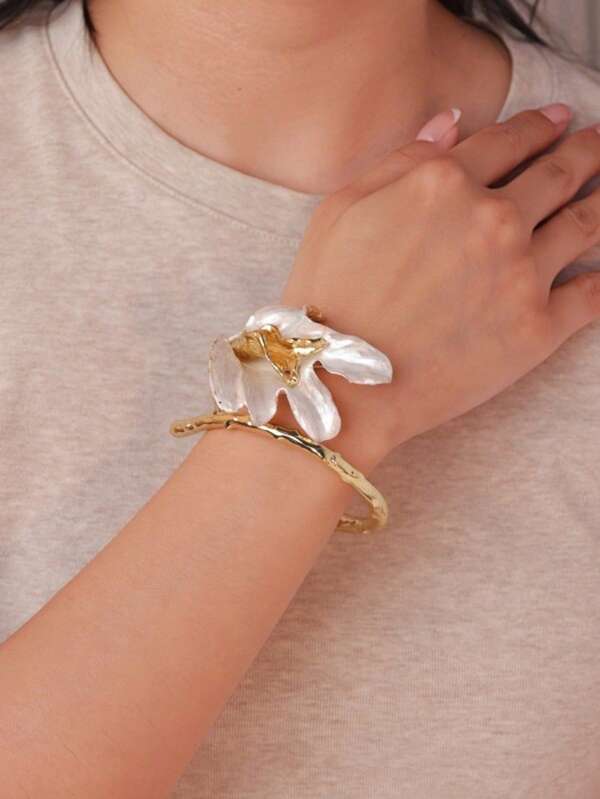 1 pieza Brazalete de flor de tulipán bicolor de aleación esmaltada de moda, dulce y elegante para uso diario