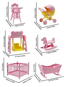 Mini Furniture Bedroom Micro Model Rocking Bed, Fence, Baby Stroller, Swing, Wooden Horse Decor (Bedside Bell Color Random), Dollhouse Accessories, Suitable For Decorating Toy House And Mini Miniature Scenes - Multicolor - View 10