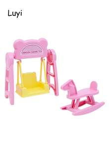 Mini Furniture Bedroom Micro Model Rocking Bed, Fence, Baby Stroller, Swing, Wooden Horse Decor (Bedside Bell Color Random), Dollhouse Accessories, Suitable For Decorating Toy House And Mini Miniature Scenes - Multicolor - View 13