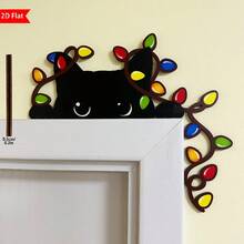1pc Christmas Cat Door Corner Sign, Cat Door Topper, Cat With Christmas Lights, Christmas Corner Decor, Christmas Family Gift, Festive Wall Accents For Indoor, Living Room, Bedroom, Office, Ideal For Holiday Gifts And Seasonal Decor