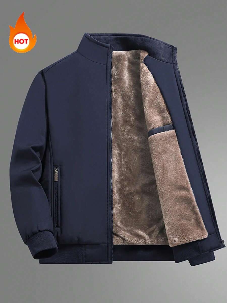 Thermal Lined Jacket, Fashionable, Warm, Casual, Suitable For Men's Daily And Outdoor Sports Wear In Autumn/Winter - Navy Blue - View 1