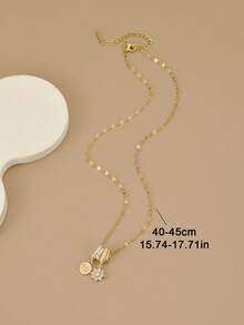 1 件时尚方晶锆石几何不锈钢女士项链，适合日常佩戴，饰有海星、贝壳、足迹、八瓣花、蝴蝶、莲花、八角星、向日葵、硬币徽章、金色珠宝、高品质镀金项链、女士黄金配饰、万圣节礼物、圣诞节礼物 - 硬幣徽章 - 查看 3