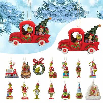 GRINCH 18 piezas de adornos navideños de acrílico en 2D del Grinch, adecuados para Navidad, Año Nuevo y decoraciones de fiesta