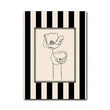 Minimal Black And White Line Art Flower Print, Striped Wall Art, Cottagecore Wall Art, Nature Line Drawing Print, Modern Botanical Canvas Poster, Home Decor Living Room, Wall Decor, No Frame - Multicolor - View 9