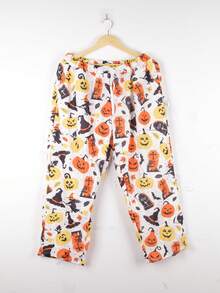 Plus Size Women's Halloween Print Drawstring Casual Pants - Multicolor - View 2