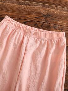 Comfortable And Cute 2 Pieces Loungewear Set Designed For Young Girls, Featuring Round Neck With Ruffle Collar And Bow Decor, Paired With Long Sleeve Top And Long Pants. Ideal For Spring, Autumn, And Winter Home Leisure Wear. - Pink - View 6