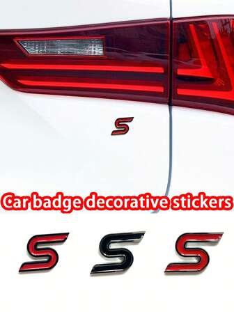 Letter "S" Car Badge Sticker - Cool Car Decoration Sticker,Metal Badge Decal For Trunk Door Side Body,Adhesive Car Exterior Decoration,Waterproof And Durable,Suitable For Most Vehicles ,Car Accessories ,Car Decals ,Car Decor ,Car Stickers ,Car Essentials ,Car Stuff