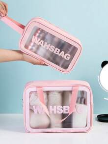 1pc Large Capacity Transparent PVC Travel Cosmetic Bag, Portable Waterproof Toiletry Organizer For Students, Business Trip Travel Essentials Holiday Vacation Bag For School Makeup Bag Cruise Essentials Toiletry Bag For Women