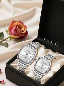 1 件复古简约方形表盘石英表，男女通用可调节不锈钢表链，日常时尚配饰，送礼佳品 - 銀色 - 查看 4