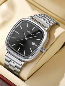 1 件复古简约方形表盘石英表，男女通用可调节不锈钢表链，日常时尚配饰，送礼佳品 - 銀色 - 查看 9