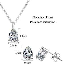 1 Set Very Sparkling Water Drop Cubic Zirconia Simple 925 Sterling Silver Chain Pendant Necklace And Earrings, Engagement & Daily Party Jewelry Sets For Women - White - View 3