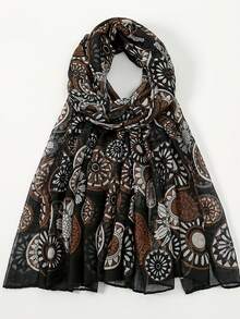 1pc Casual Polyester Balinese Printed Scarf, Graphic Pattern, Suitable For Spring, Summer, Autumn, Winter