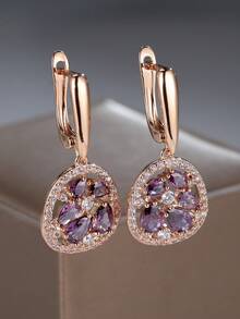 1 par de encantadores pendientes de botón con forma de lágrima de circonita cúbica en tono dorado diseñados para mujeres como joyería de fiesta, regalo de joyería para ella