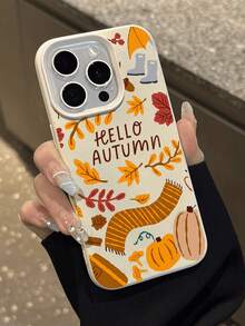 1 Stück Herbst Mode minimalistisches Blatt & Eichel, Kürbis Muster wasserdichte rutschfeste weiche strukturierte Handyhülle kompatibel mit Apple, Smartphones - Verschiedenfarbig - Übersicht 6