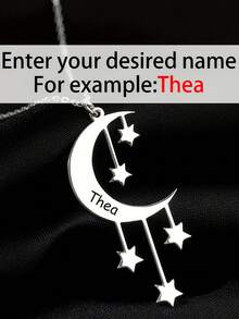 1pc Customizable Personalized Creative Moon & Star Necklace, Stainless Steel Necklace, Crescent Pendant Can Be Customized With Name, Women's Necklace, Women's Jewelry, Customized Name Necklace, Charming Necklace, Romantic Anniversary/Birthday/Halloween/Christmas Gift - Multicolor - View 7