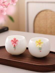 1 件手工陶瓷花纹理茶杯，日常使用茶杯，下午茶杯，单人聚会杯