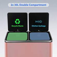 2 X 30L Kitchen Rubbish Bin, With 2 Compartments, Soft-Closing Metal Pedal Bin With Lid And Plastic Inner Bucket For Waste Separation, Rectangular - Orange - View 4
