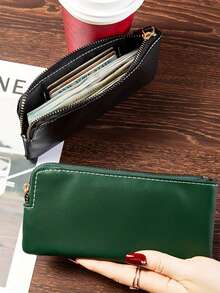 Retro Long Zipper Wallet Women's Long Clutch Wallet With Multiple Card Slots Business Style Card Holder Simple Design For WoMen Wallet Purse Wallet Long Wallet - Multicolor - View 2