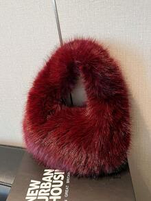 Bolso de mano esponjoso nuevo para otoño/invierno 2025, diseño de luna creciente y nube de peluche de unicolor, bolso versátil para ir y venir, bolso de compras, bolso de mano peludo para mujer