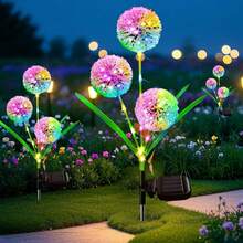 2 piezas Diente de león con luces de colores alimentado por energía solar, decoración de jardín exterior adecuada para patio, jardín, paisaje, camino, césped, acera, dormitorio, Halloween, Navidad, regalo festivo