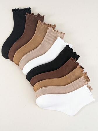 10双儿童袜子，纯色蕾丝造型公主袜，一年四季均可搭配，简约舒适，日常出行运动均可穿着。