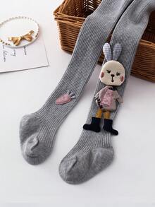 1pc Baby Tights, Spring/Autumn, Girls' Cute Rabbit & Carrot Print Stirrup Leggings, Toddler Bodysuits - Multicolor - View 4