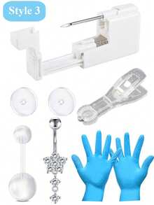 肚脐穿孔套装 肚脐穿孔枪套装 肚脐环 家用自助肚脐穿孔枪 不锈钢肚脐环 - 白色 - 查看 15