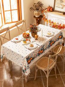 1pc Happy Thanksgiving Day Rectangular Tablecloth, Blue & Yellow Pumpkin Print, 3D Bamboo Texture, Beige Tassel Fringe, Washable, Coffee Table/Round Table Cover, Dining Table Decor, Home Decor, Suitable For Dining Room, Meals, Gatherings, Parties And Holiday Events, Autumn Decor, Thanksgiving Decor, Harvest Festival Gift - Blue and Yellow Pumpkins On Both Sides - View 19