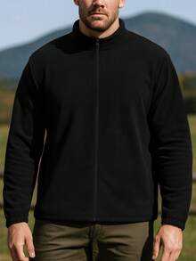 Outdoor Sports Jacket, Casual Thermal Lined Zipper Jacket, Solid Color Long Sleeve Fitness Outerwear, Jogging Running Versatile Stylish Warm Streetwear