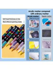 GuangNa 12/24/36/48/60/72/100/120/168/200/240/288 Colors Stylish Liquid Acrylic Marker With Personalized Soft Nib Design Colored Ink Pen For Calligraphy, Drawing And Coloring Essential Watercolor Pen - School Supplies Marker , Back To School Gifts