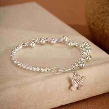 1Pc Sterling Silver Butterfly Bell Charm Bracelet For Women - Dainty Minimalist Jewelry, Everyday Daily Wear Accessory, Cute Gift Idea For Her Birthday/Christmas - Bạc - Xem 5
