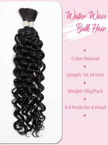 QVR QUEEN VIRGIN REMY QVR Water Wave Bulk Human Hair Extensions For BOHO Braids Natural Black Braiding Hair 95g