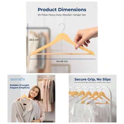 Wooden Hangers - Space Saving Heavy Duty Slim Suit Clothes Hanger Set With 360 Degree Swivel Metal Hook, Can Hold Up To 10 Lbs. Coats, Jackets, Pants