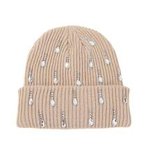 Knit Rhinestone Embellished Hat For Women, Winter Warm Beanies Cap For Outdoor Shopping, Dating, Ski - Màu Khaki - Xem 6